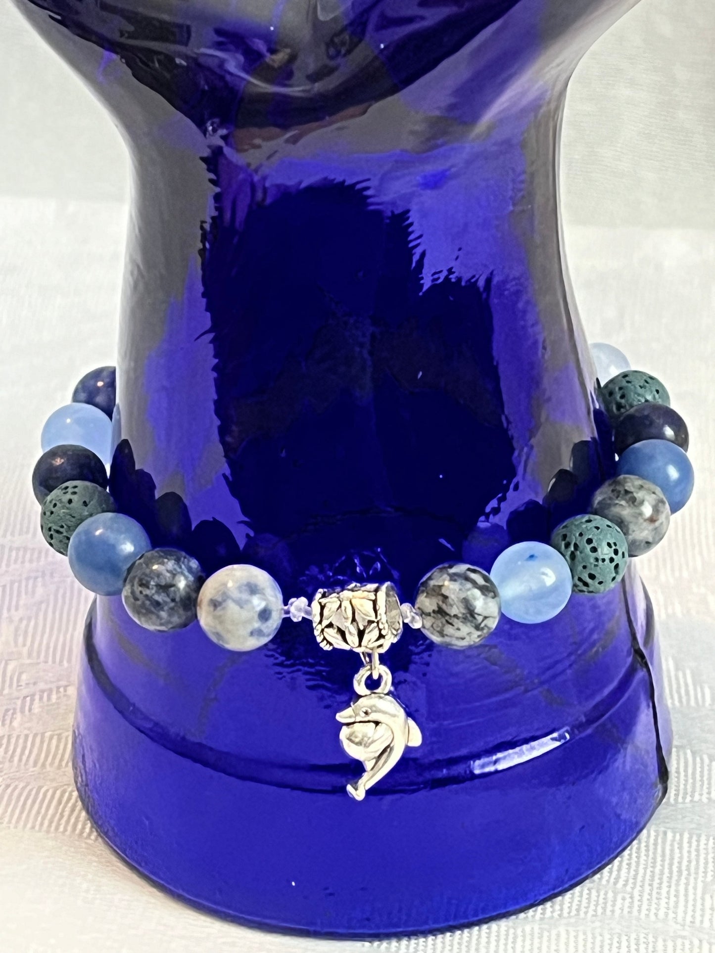 Ocean Harmony Lapis Bracelet with Dolphin Charm