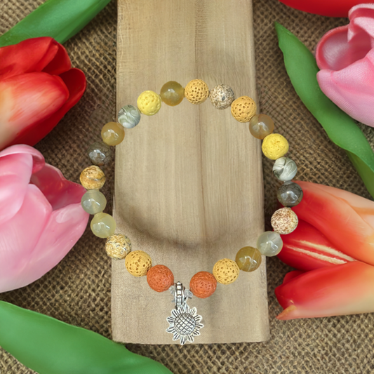 Sunflower Radiance: Yellow Gemstone & Lava Rock Bracelet