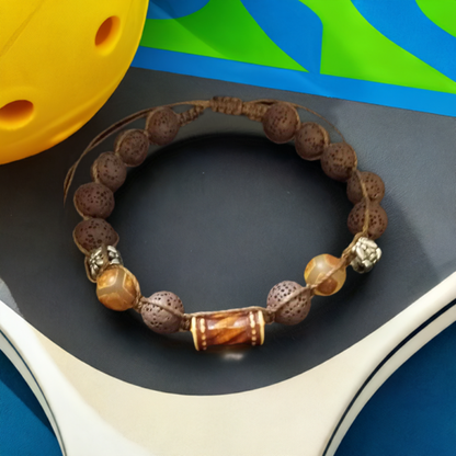 Men's Stone and Lava Rock Diffuser Bracelet - Wood Brown