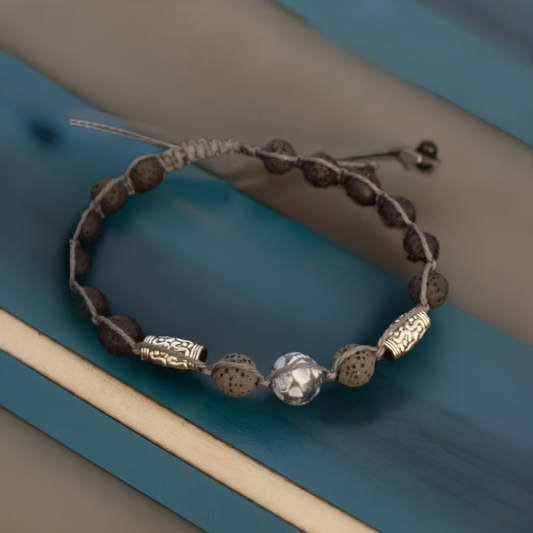 Men's Stone and Lava Rock Bracelet - Slate and Gray Marble Stone Beads