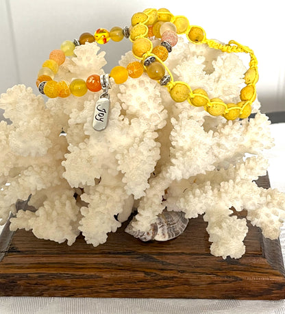 Sunshine Radiance" Yellow Stone and Assorted Glass Bead Diffuser Bracelet with Joy Charm and Yellow Lava Rocks