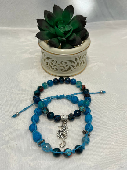 Dive into Serenity: Aqua Blue Sea Horse Diffuser Bracelet